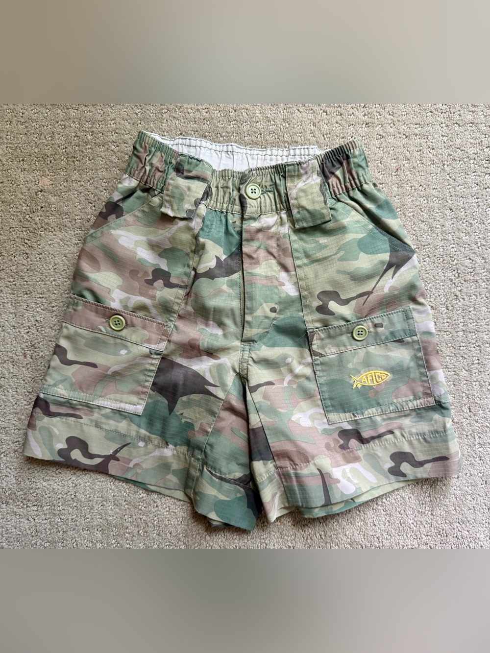AFTCO Kids' Camo Cargo Shorts - Green and Tan